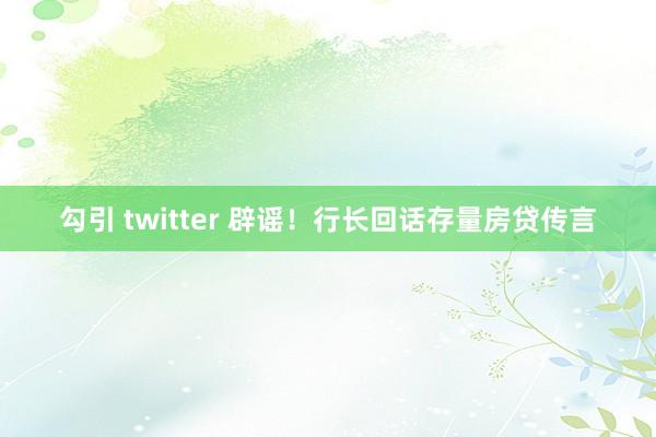 勾引 twitter 辟谣！行长回话存量房贷传言